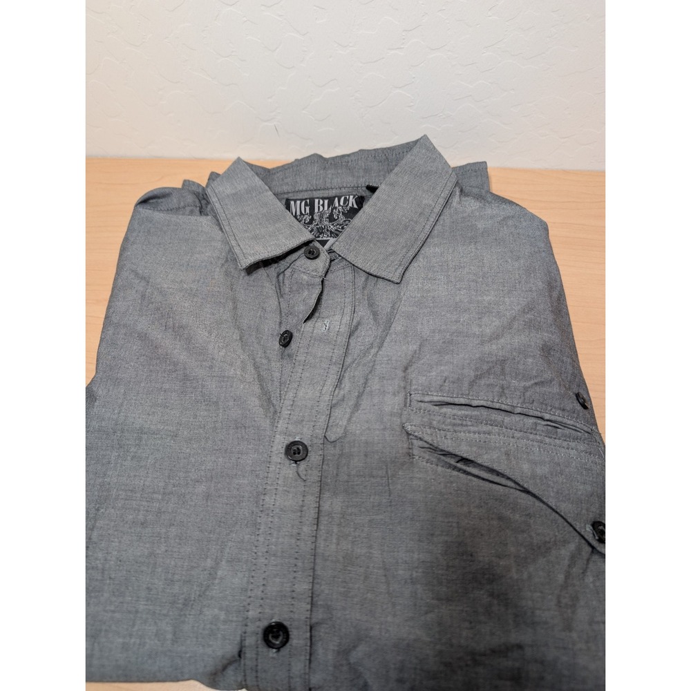 MG Black Mens XL Long Sleeve Button Down Shirt Charcoal Gray Asymmetric Pocket